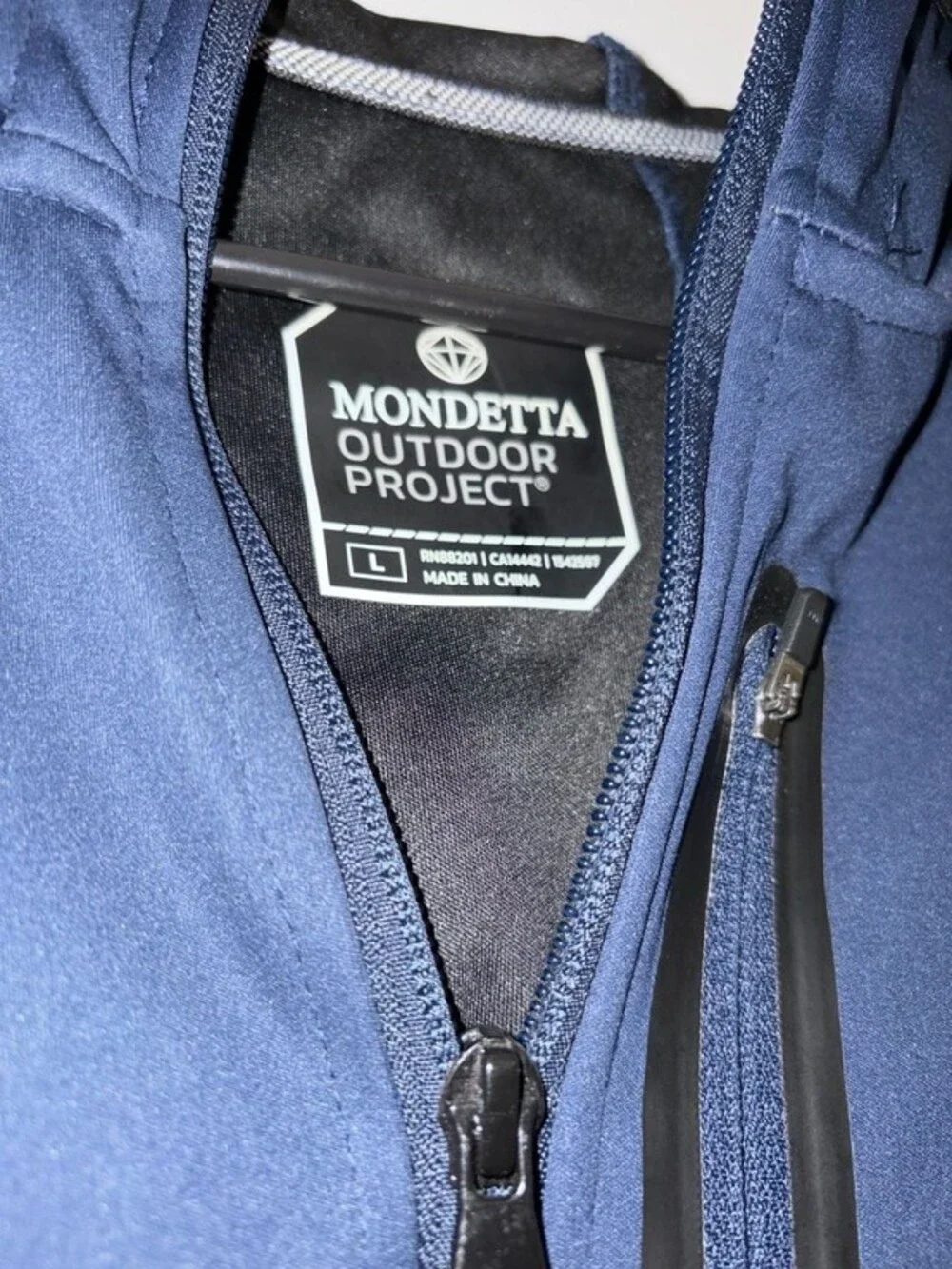 Mondetta Outdoor Project Men's Full Zip Hooded Active Jacket, Navy Blue, Size L
